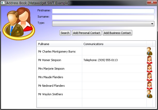 SWT Desktop Address Book opening screen